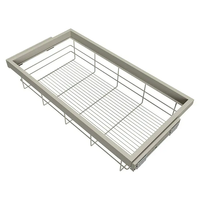 Emuca Drahtkorb Hack - Breitenverstellung: 860 mm - 894 mm, Steingrau - Ausziehbarer Küchenschrank-Organizer. Praktisches Produkt zum Organisieren Ihrer Küchenutensilien.