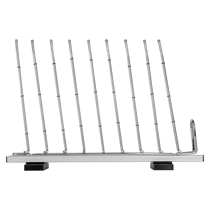 Emuca Hosenhalter Self - L x B x H: 335 x 470 x 116 mm, Rechts, Stahl, Herausziehbar - Metallgestell mit Stäben und schwarzem Sockel zur Aufbewahrung von Gegenständen.