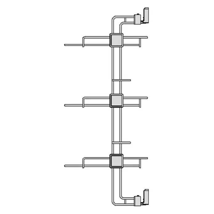 Emuca Schuhregal Hack - Breitenverstellung: 280 mm - 320 mm, Rechts, Steingrau, Anzahl Fächer: 2 Stk. - Schema einer vertikalen Rohrleitung mit quadratischen Verbindungsstücken und seitlichen Abzweigungen.