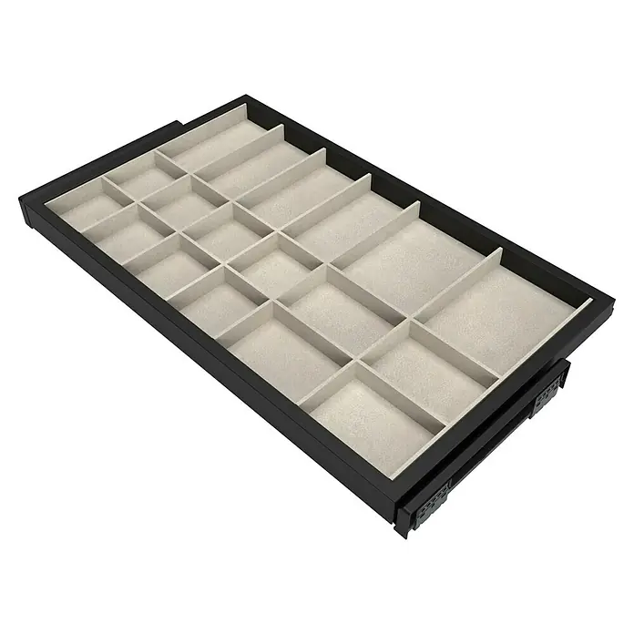 Emuca Schrank-Organisator Hack - Breitenverstellung: 760 mm - 794 mm, Schwarz/Grau - Schubladen-Organizer: Praktische Schubladen-Einteilung mit Fächern, ideal für Schmuck und Accessoires, zur ordentlichen Aufbewahrung im Schrank.