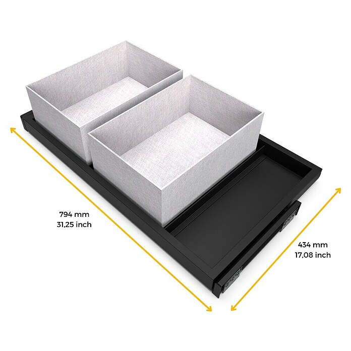 Emuca Bandeja de almacenaje Hack con cestos (Ajuste de la anchura: 760 mm - 794 mm, Negro) | BAUHAUS