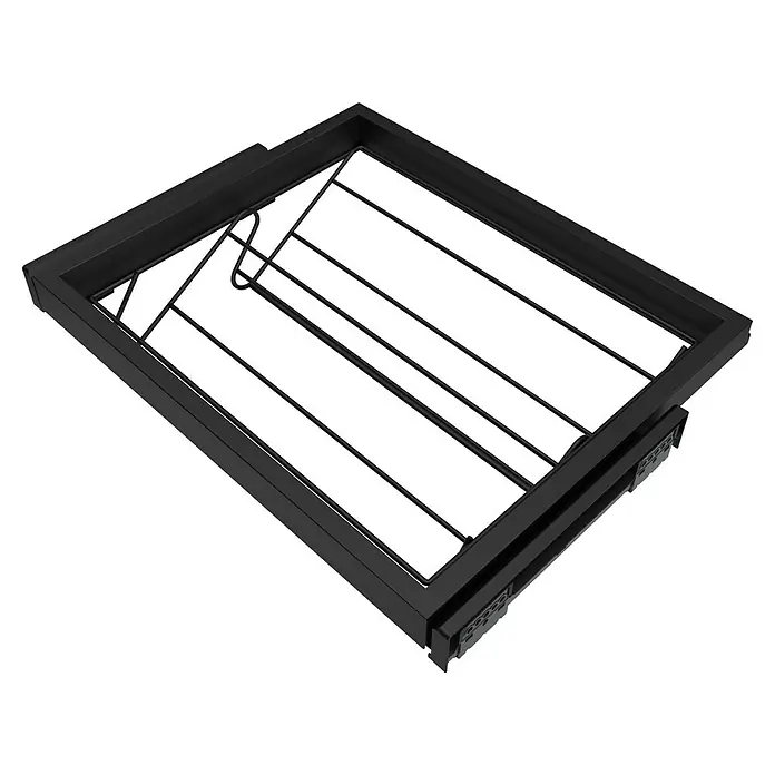 Emuca Schuhauszug - Breitenverstellung: 560 mm - 594 mm, Tiefschwarz - Schwarzer Schubladeneinsatz mit Drahtgestell zur optimalen Aufbewahrung von Küchenutensilien, Geschirr oder Besteck. Elegantes Design für moderne Küchen.