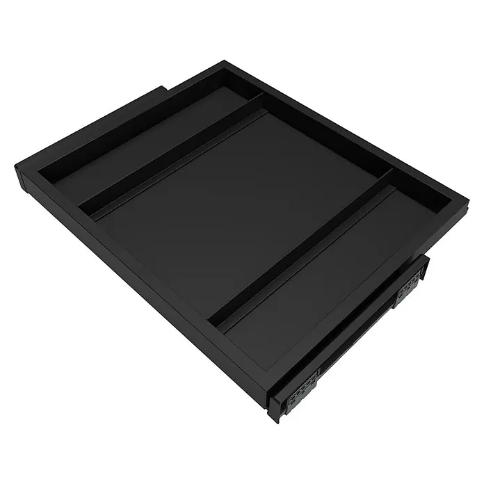 Emuca Ablagefach Hack - Breitenverstellung: 560 mm - 594 mm, Schwarz - Schwarzer Schubladeneinsatz mit mehreren Fächern, ideal für die Organisation von Büromaterial oder Schmuck. Praktisches Ordnungssystem.