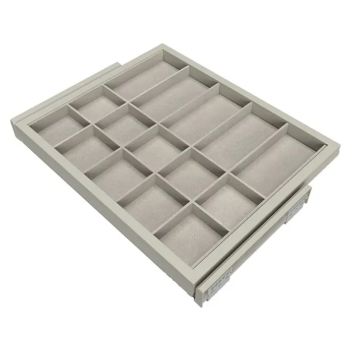 Emuca Schrank-Organisator Hack - Breitenverstellung: 560 mm - 594 mm, Steingrau - Schublade mit mehreren Fächern für die Organisation von Schmuck oder kleinen Accessoires, ideal für die Aufbewahrung.