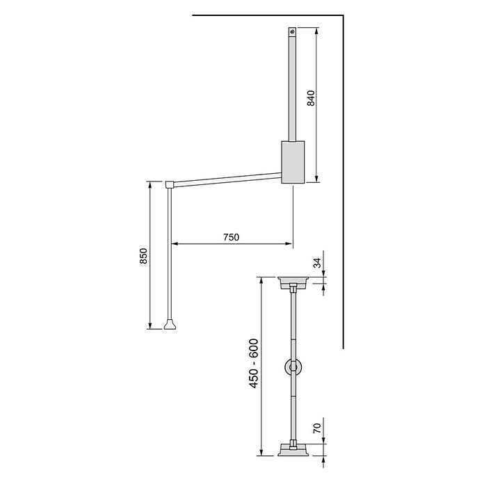 Emuca Barra para ropa Hang (Ajuste de la anchura: 450 mm - 600 mm, Cromo) | BAUHAUS