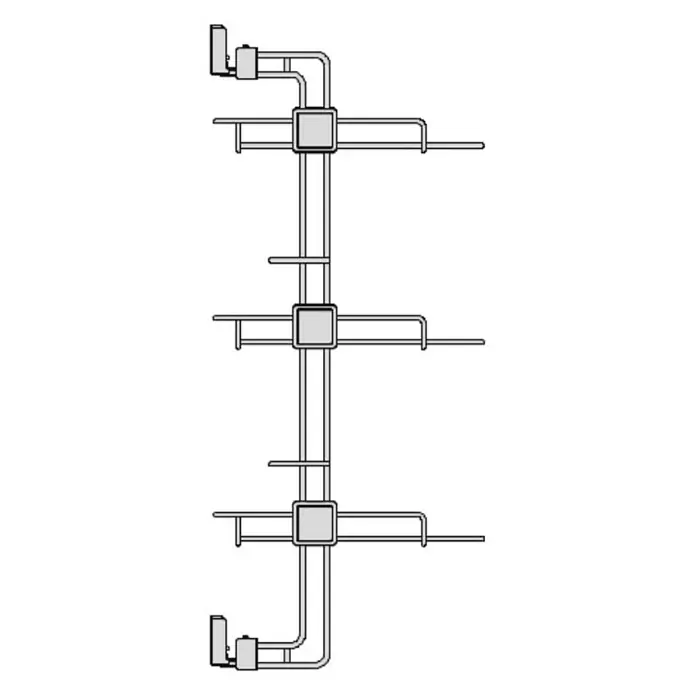 Emuca Schuhregal Hack - Breitenverstellung: 280 mm - 320 mm, Links, Steingrau, Anzahl Fächer: 2 Stk. - Eine schematische Darstellung einer industriellen Rohrleitungsinstallation mit quadratischen Verteilerkästen und angeschlossenen Geräten an den Enden.