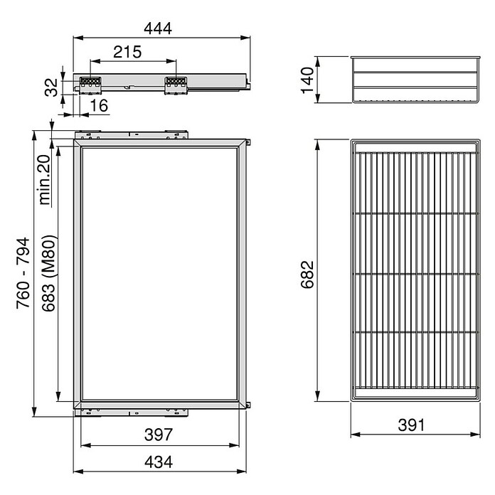 Emuca Cesto de alambre Hack (Ajuste de la anchura: 760 mm - 794 mm, Negro) | BAUHAUS