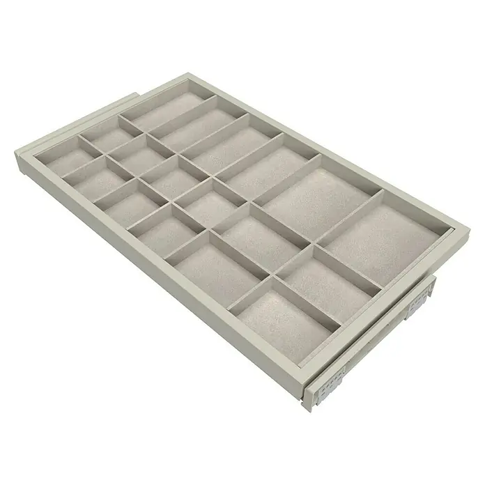 Emuca Schrank-Organisator Hack - Breitenverstellung: 760 mm - 794 mm, Steingrau - Schublade mit Fächern für Schmuck und Accessoires, ideal zur Aufbewahrung und Organisation von kleinen Gegenständen.