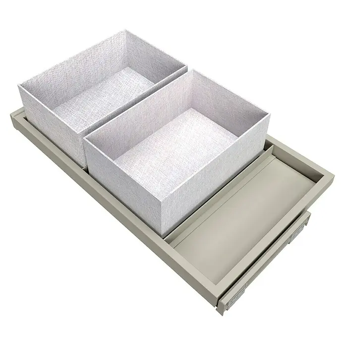 Emuca Schrank-Organisator Hack - L x B x H: 3,2 x 79,4 x 43,4 cm, Traglast: 20 kg, Grau - Schublade mit zwei Stoffboxen und einem Fach. Praktische Aufbewahrungslösung für Schlafzimmer oder Ankleidezimmer.
