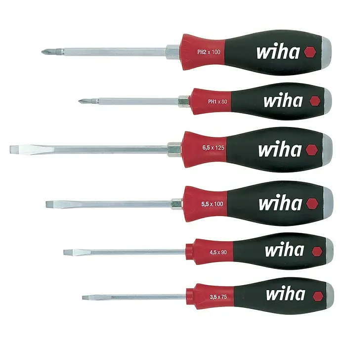 Wiha Schraubendreher-Set SoftFinish mit Stahlkappe - 6 -tlg. - Satz von Wiha-Schraubendrehern mit Phillips- und Schlitzschraubendrehern, ideal für verschiedene Reparatur- und Wartungsarbeiten.