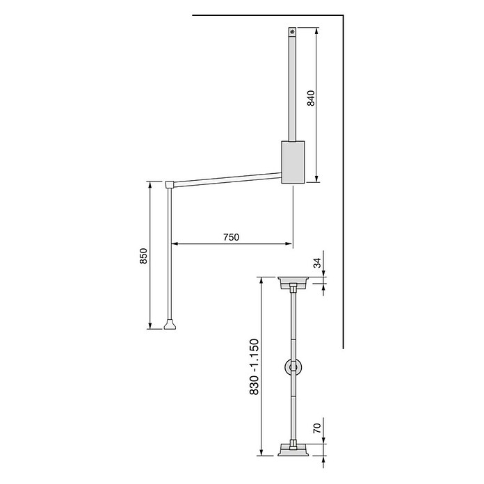 Emuca Barra para ropa Hang (Ajuste de la anchura: 830 mm - 1.150 mm, Cromo) | BAUHAUS