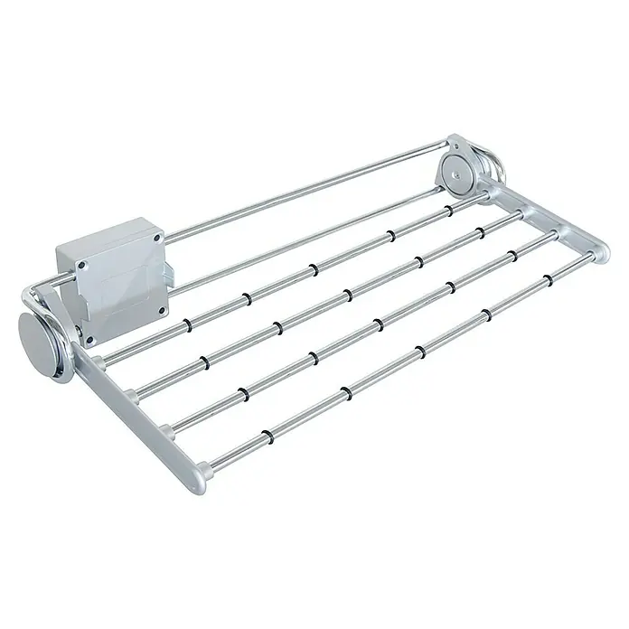 Emuca Hosenhalter Self - L x B x H: 210 x 460 x 75 mm, Stahl, Klappbar - Eine ausziehbare Hosenaufhängung aus Metall mit fünf Stangen und schwarzen Ringen zur Organisation im Kleiderschrank.