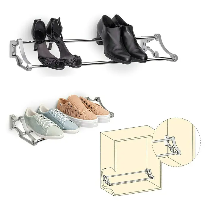 Emuca Schuhregal - Breitenverstellung: 560 mm - 1.000 mm, Silber - Schuhregal zur Wandmontage mit verschiedenen Schuhen. Praktische Aufbewahrungslösung für Schuhliebhaber.