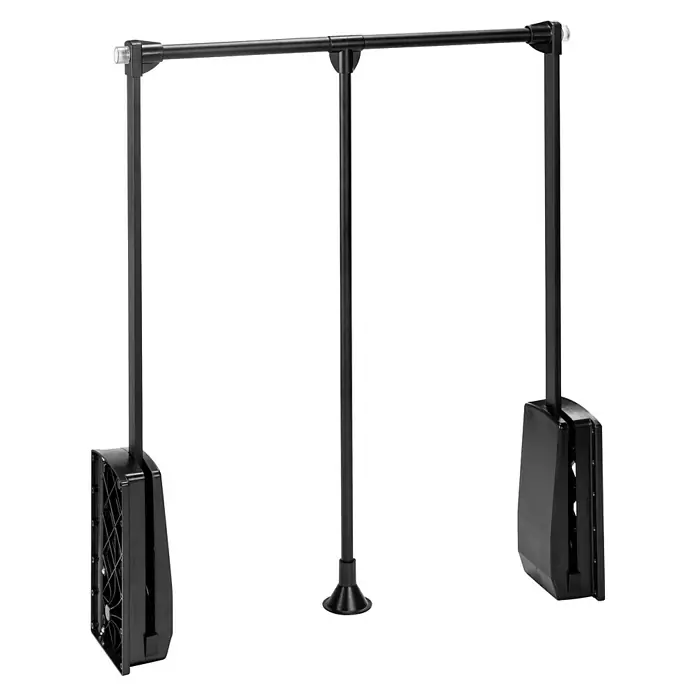 Emuca Kleiderstange Hang - Breitenverstellung: 600 mm - 830 mm, Schwarz - Kleiderlift für Kleiderschränke mit Teleskopstange für bequemen Zugriff auf Kleidung in der Höhe.