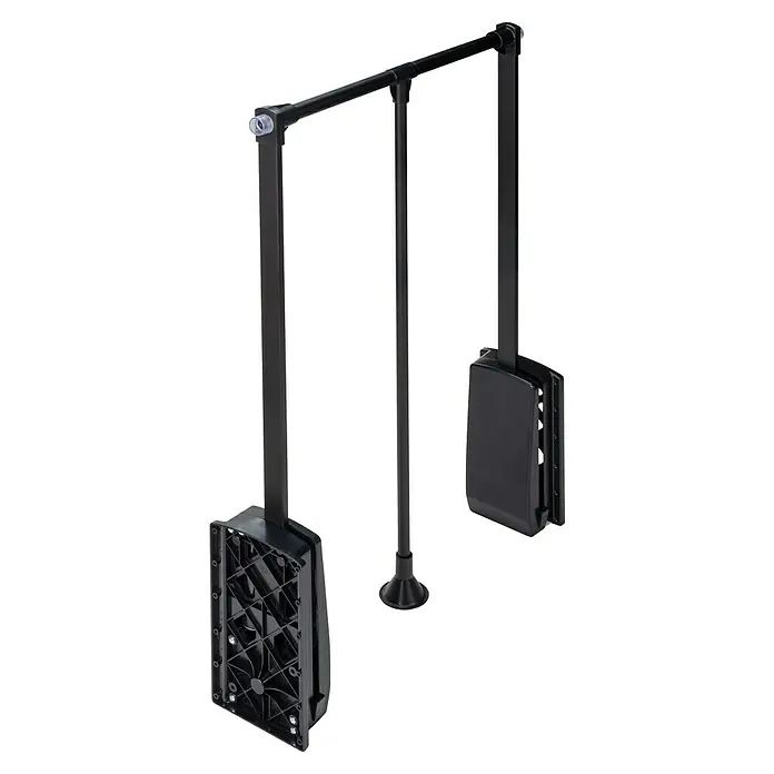 Emuca Kleiderstange Hang - Breitenverstellung: 600 mm - 830 mm, Schwarz - Kleiderlift-System in Schwarz für den Kleiderschrank. Optimal, um den Stauraum in Schränken perfekt auszunutzen. Einfache Montage.