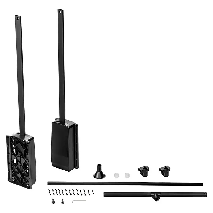 Emuca Kleiderstange Hang - Breitenverstellung: 600 mm - 830 mm, Schwarz - Aufnahme des JBL EON ONE MK2 Säulenlautsprechersystems mit Zubehör, ideal für Beschallung.