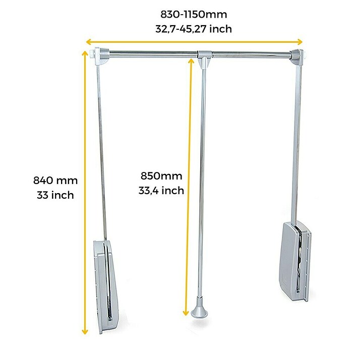 Emuca Barra para ropa Hang (Ajuste de la anchura: 830 mm - 1.150 mm, Cromo) | BAUHAUS