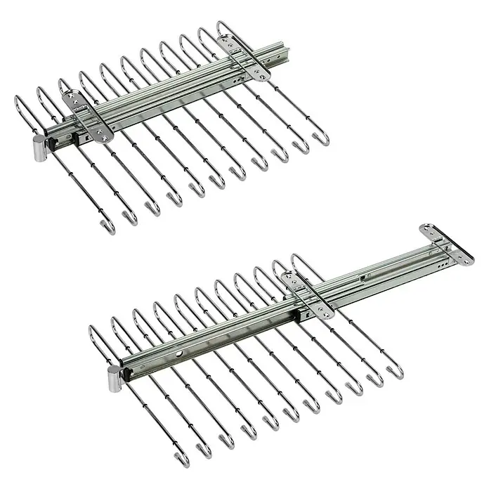 Emuca Hosenauszug - L x B x H: 345 x 470 x 85 mm, Chrome - Zwei ausziehbare Hosenhalter mit verchromtem Stahlrahmen für die einfache Aufbewahrung von Hosen im Kleiderschrank.