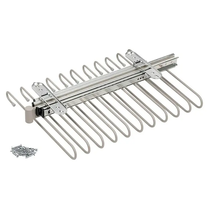 Emuca Hosenauszug - L x B x H: 345 x 470 x 85 mm, Steingrau - Hosenaufhänger mit Auszug für Hosen und Befestigungsschrauben zur einfachen Montage und ordentlichen Aufbewahrung im Kleiderschrank.