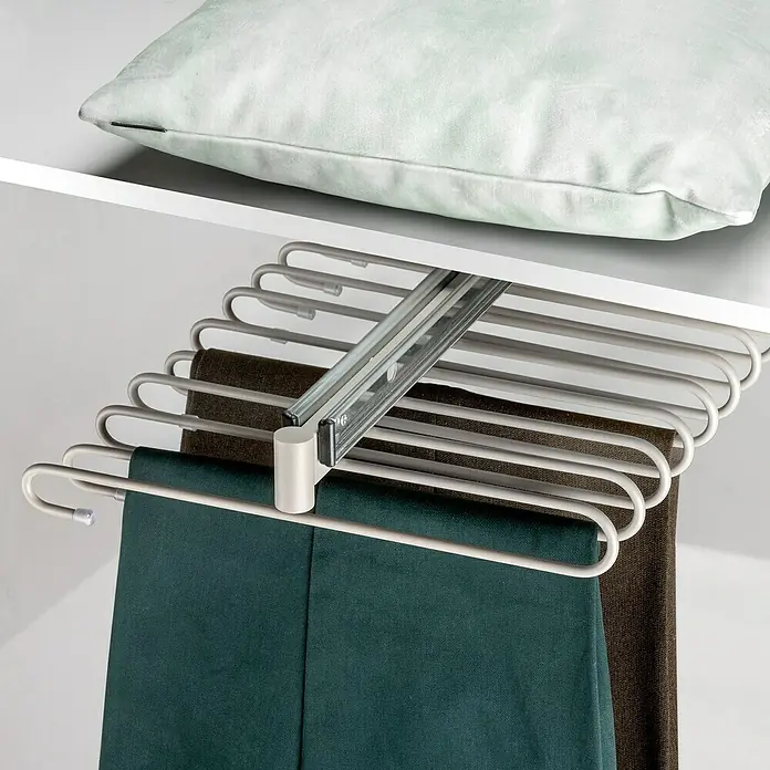 Emuca Hosenauszug - L x B x H: 345 x 470 x 85 mm, Steingrau - Hosenaufhänger mit mehreren Stangen für ordentliche Hosenaufbewahrung im Schrank, inklusive praktischem Auszug.