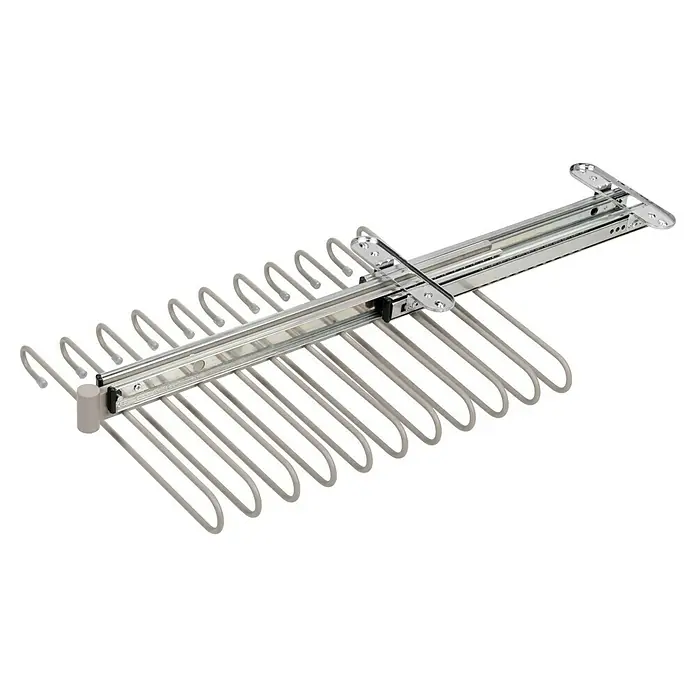Emuca Hosenauszug - L x B x H: 345 x 470 x 85 mm, Steingrau - Ausziehbarer Hosenhalter für Schränke mit verchromter Oberfläche. Praktische Lösung zur Hosenaufbewahrung.