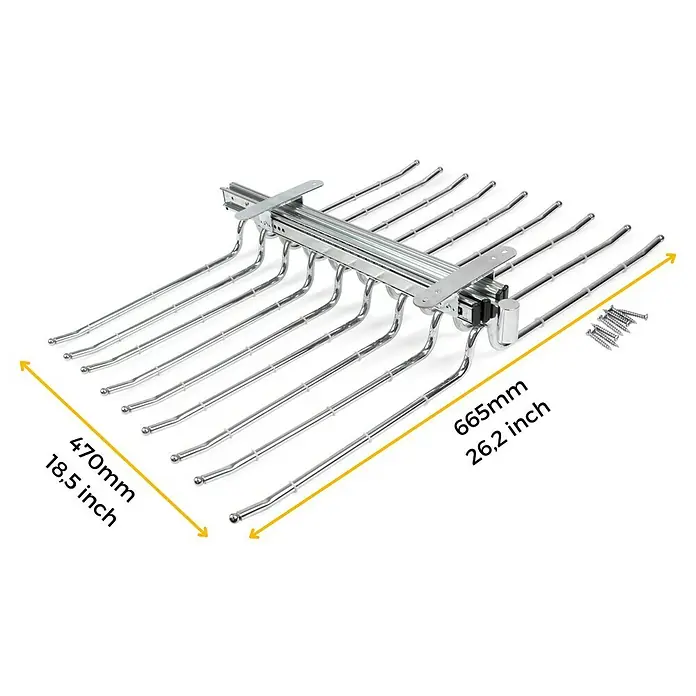 Emuca Hosenauszug Self - L x B x H: 470 x 665 x 107 mm, Silber - Hosenaufhänger ausziehbar, mit Maßen 470mm x 665mm, ideal für platzsparende Hosenaufbewahrung im Kleiderschrank.