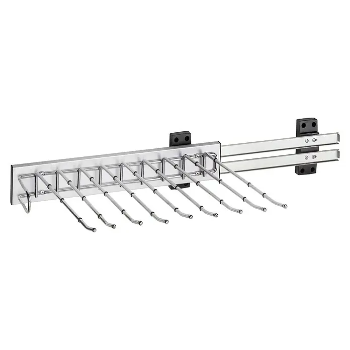 Emuca Hosenhalter Self - L x B x H: 335 x 470 x 116 mm, Links, Stahl, Herausziehbar - Ausziehbarer Hosenhalter zur platzsparenden Aufbewahrung von Hosen im Kleiderschrank, gefertigt aus hochwertigem Edelstahl.
