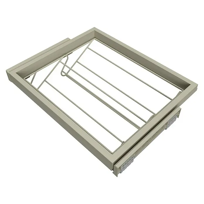 Emuca Schuhauszug - Breitenverstellung: 560 mm - 594 mm, Steingrau - Ausziehbarer Hosenbügelhalter aus Metall, ideal für die platzsparende und ordentliche Aufbewahrung von Hosen im Kleiderschrank.