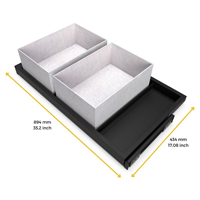 Emuca Bandeja de almacenaje Hack con cestos (Ajuste de la anchura: 860 mm - 894 mm, Negro) | BAUHAUS