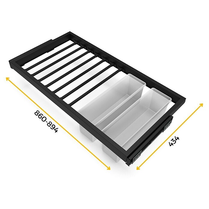Emuca Soporte para pantalones Hack con 2 gavetas (Ajuste de la anchura: 860 mm - 894 mm, Negro) | BAUHAUS