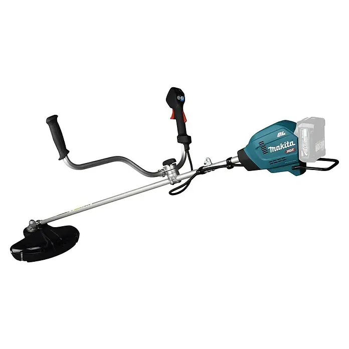 Makita XGT 40V max. Akku-Freischneider UR006GZ06 - 40 V, Ohne Akku, Schnittbreite Faden: 43 cm, Schnittbreite Messer: 25,5 cm - Das Bild zeigt einen Makita Akku-Rasentrimmer XGT mit einem 40V Akku, der für kabellose Freiheit beim Trimmen sorgt.
