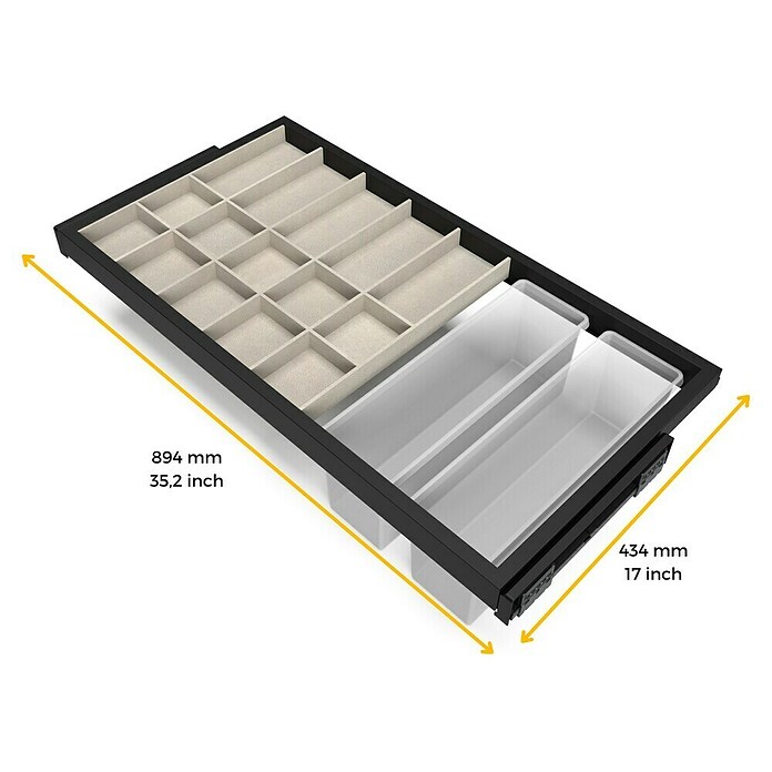 Emuca Organizador de armario Hack con gavetas (Ajuste de la anchura: 860 mm - 894 mm, Negro, Número de compartimentos: 17 ud.) | BAUHAUS