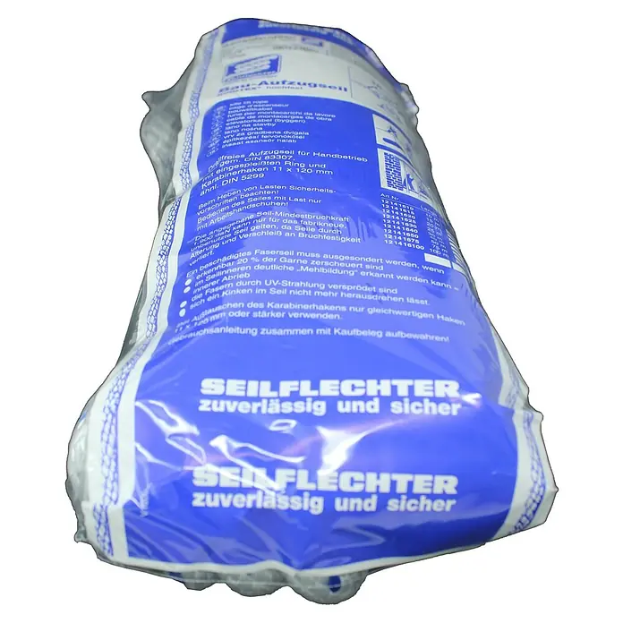Seilflechter Cuerda de amarre Spiral Birotex - Ø x L: 16 mm x 10 m, Plástico, Blanco/Azul - Cable de elevación para construcción SEILFLECHTER, fiable y seguro para operación manual con anillo y mosquetones.