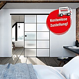 Diamond Doors Black Edition Schiebetür-Komplettset Loft Black Edition (935 x 2 058 mm, Milchglas)