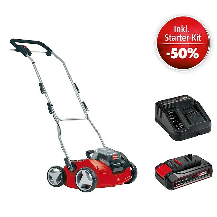 Einhell Power X-Change 18V Maschinenpaket (Akku-Vertikutierer GE-SC 35/1 Li-Solo + Starter-Kit (-50%)) | BAUHAUS