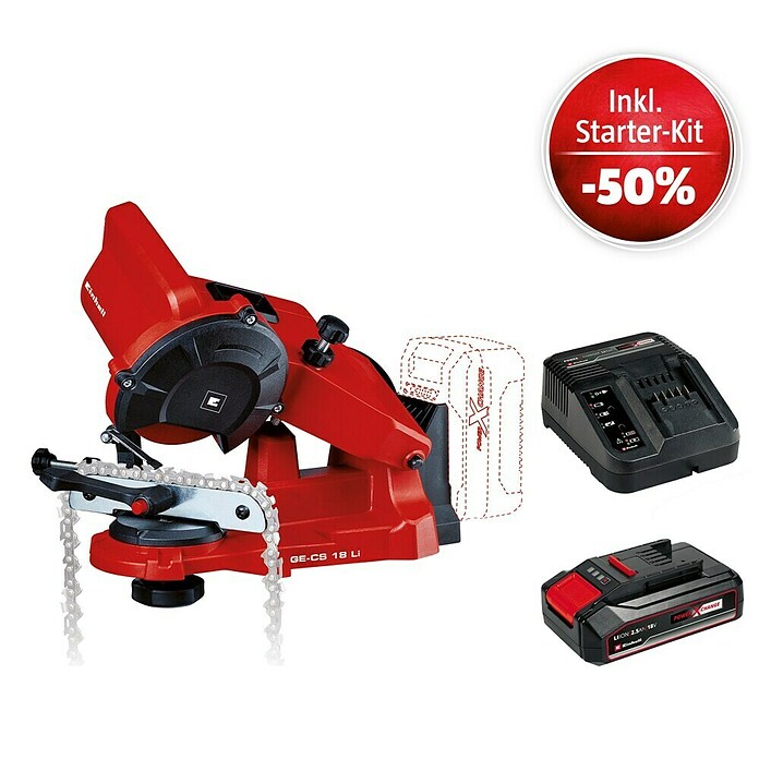 Einhell Power X-Change 18V Maschinenpaket (Akku-Kettensägenschärfgerät GE-CS 18 Li-Solo + Starter-Kit (-50%)) | BAUHAUS