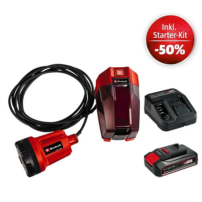 Einhell Power X-Change 18V Maschinenpaket (Akku-Klarwasserpumpe GE-SP 18 + Starter-Kit (-50%)) | BAUHAUS