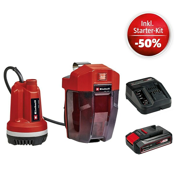 Einhell Power X-Change 18V Maschinenpaket (Akku-Klarwasserpumpe GE-PP 18 RB + Starter-Kit (-50%)) | BAUHAUS