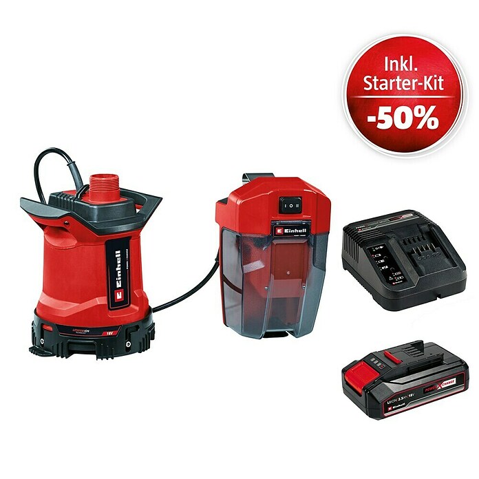 Einhell Power X-Change 18V Maschinenpaket (Schmutzwasserpumpe GE-DP 18/25 LL Li-Solo + Starter-Kit (-50%)) | BAUHAUS