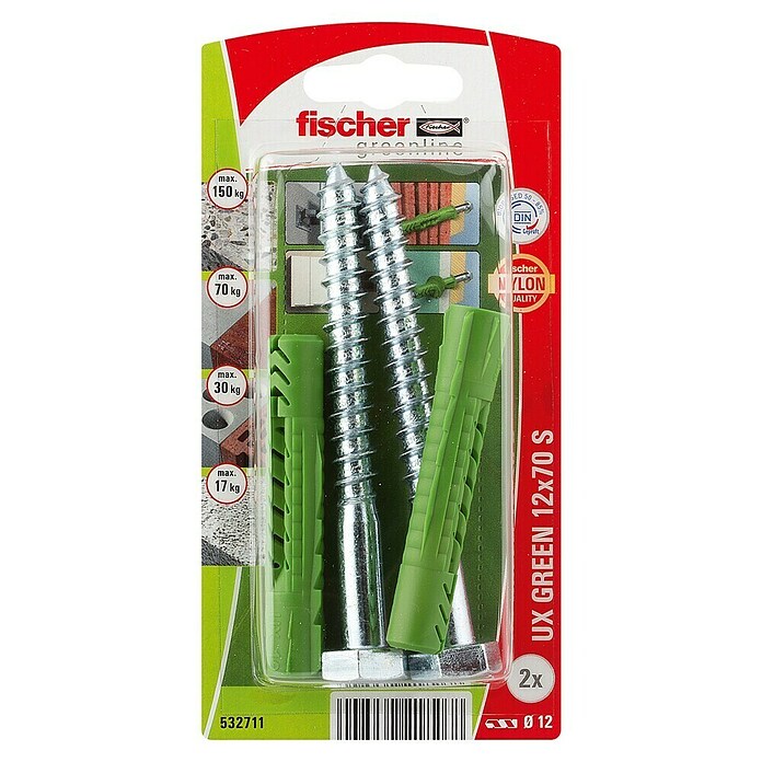 Fischer Greenline Universaldübel UX Green R S (Ø x L: 12 x 70 mm, 2 Stk., Nylon) | BAUHAUS