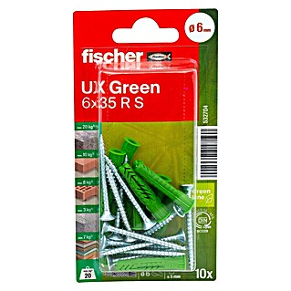 Fischer Greenline Universaldübel UX Green R S (Ø x L: 6 x 35 mm, 10 Stk., Nylon)