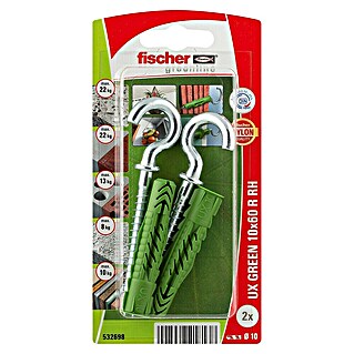 Fischer Greenline Universaldübel UX GREEN R RH (Ø x L: 10 x 60 mm, 2 Stk., Nylon)