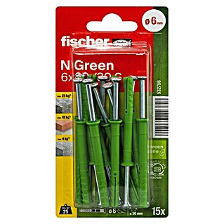 Fischer Greenline Nageldübel N S (Ø x L: 6 x 60 mm, 15 Stk., Senkkopf)