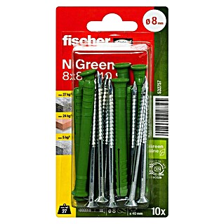 Fischer Greenline Nageldübel N S (Ø x L: 8 x 80 mm, 10 Stk., Senkkopf)