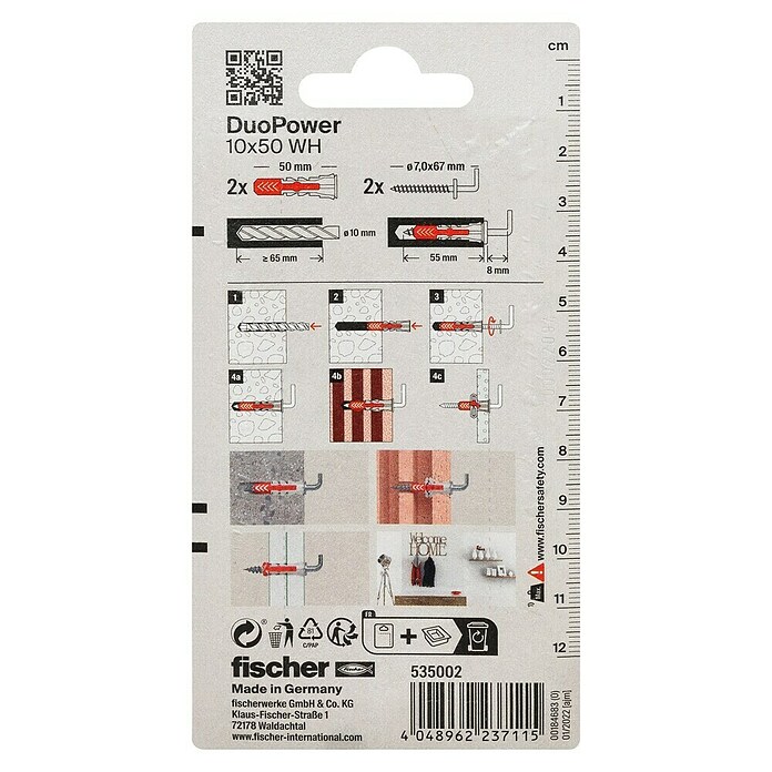 Fischer Duopower Universaldübel-Set (Durchmesser Dübel: 10 mm, Länge Dübel: 50 mm, 2 Stk.)