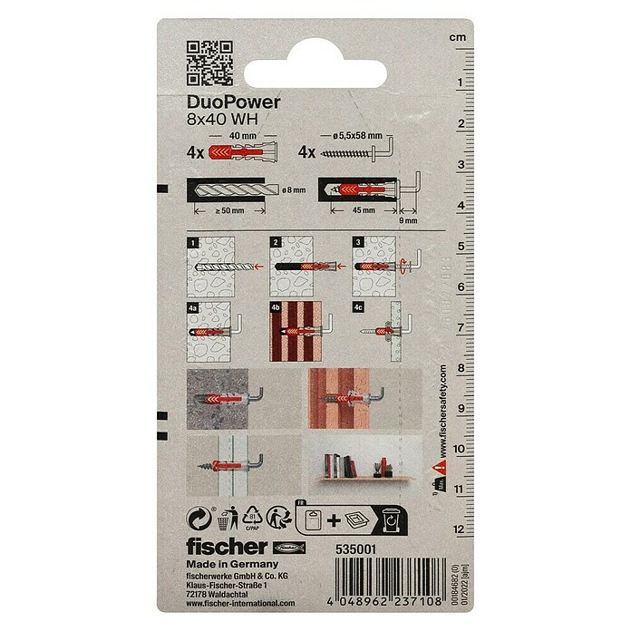 Fischer Duopower Universaldübel-Set (Durchmesser Dübel: 8 mm, Länge Dübel: 40 mm, 4 Stk.)