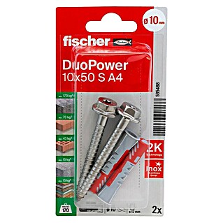 Fischer Duopower Universaldübel S A4 (Ø x L: 10 x 50 mm, 2 Stk., Nylon)