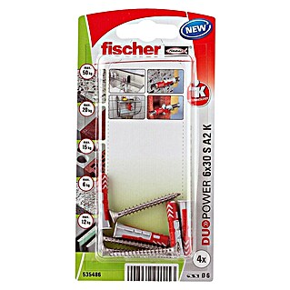 Fischer Duopower Universaldübel S A2 K (Ø x L: 6 x 30 mm, 4 Stk., Material Dübel: Nylon)