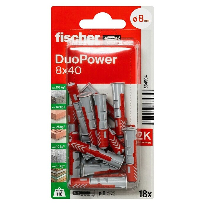 Fischer Duopower Universaldübel-Set (Durchmesser Dübel: 8 mm, Länge Dübel: 40 mm, 18 Stk., Nylon)