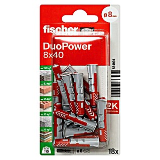 Fischer Duopower Universaldübel 2 K (Ø x L: 8 x 40 mm, 18 Stk., Nylon)